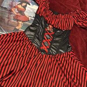 Striped Pirate Costume with Skull Detail corset , size Small ONLY DRESS !!